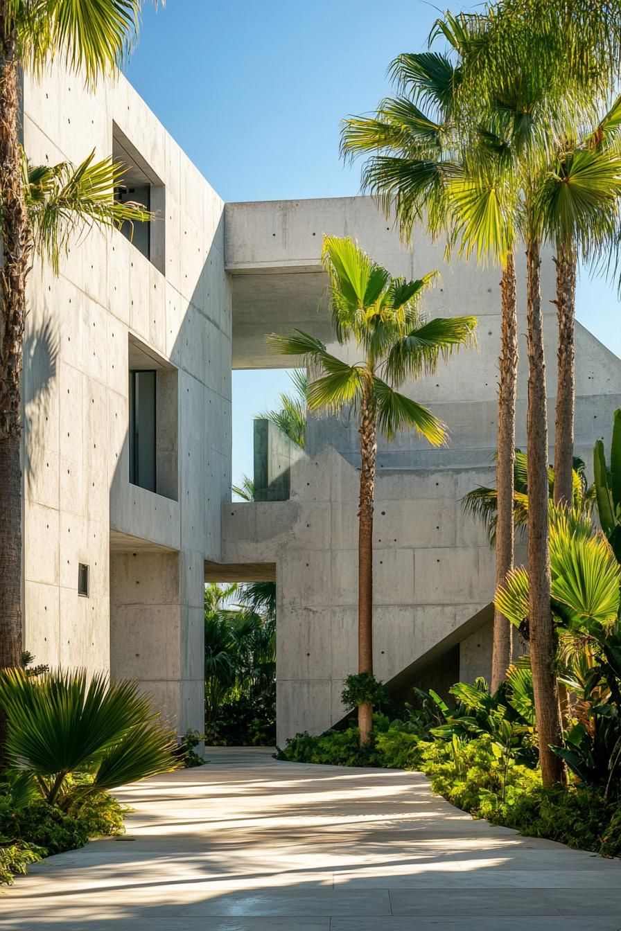 Concrete Vacation Home Framed by Palms