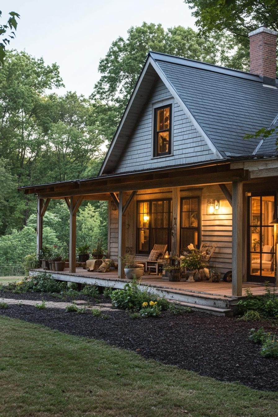 A Woodland Cottage Glowing at Dusk