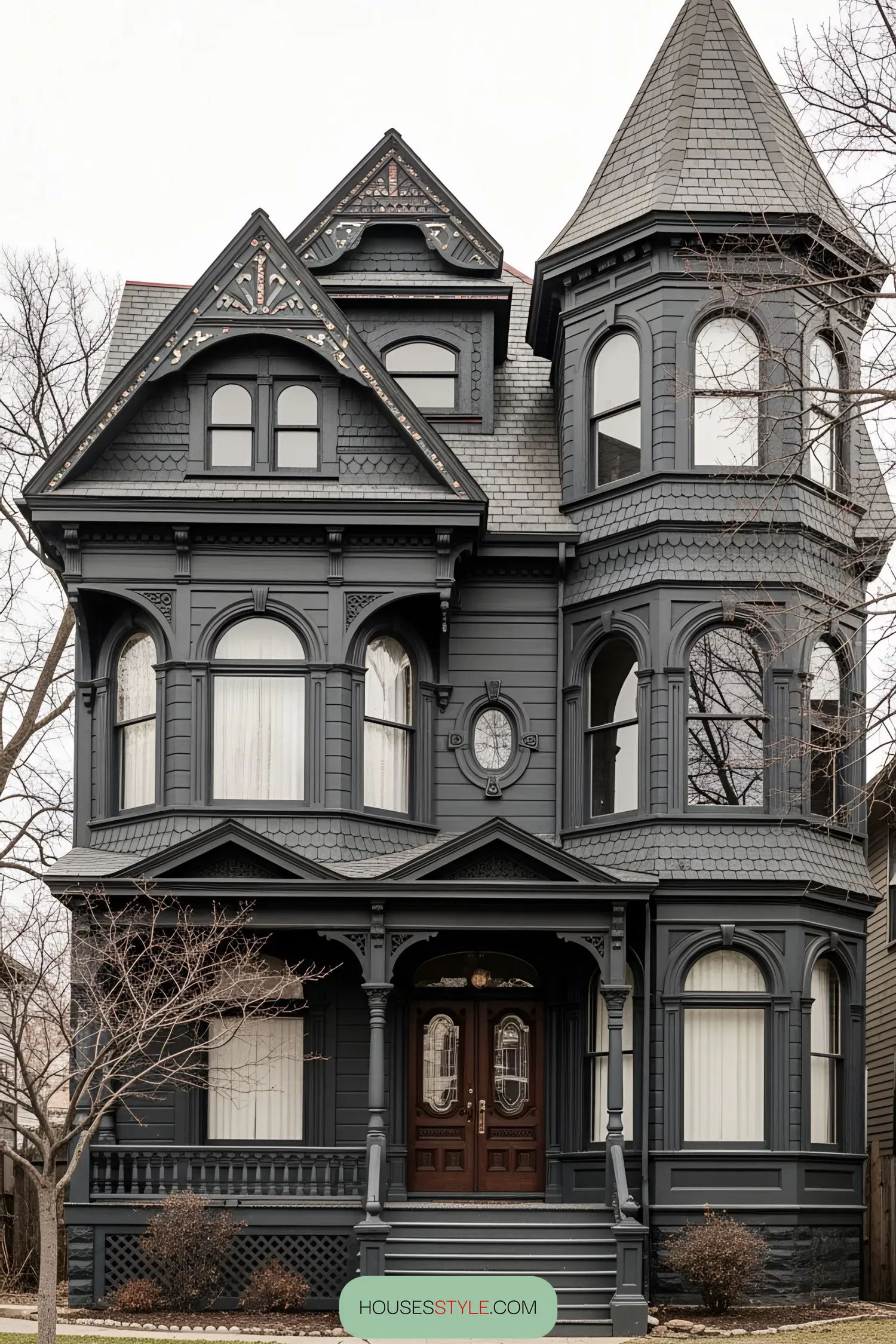 2. A Haunting Charcoal Victorian Mansion