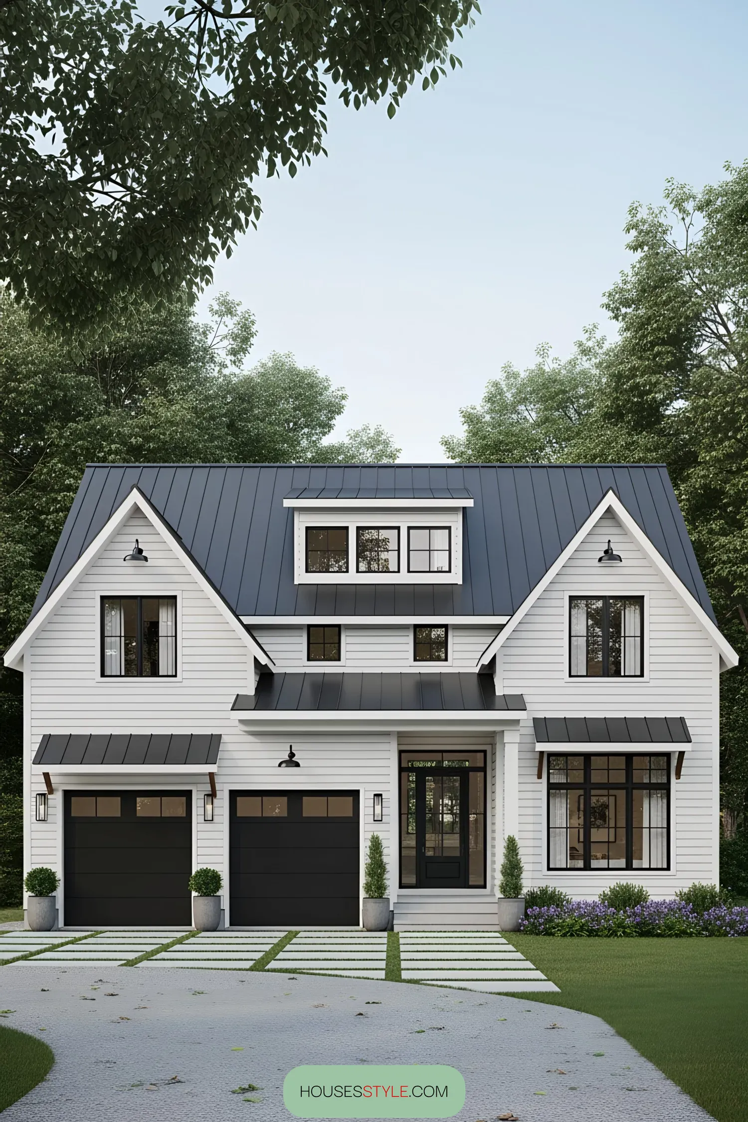 White Haven: Stylish Garage Doors Meet a Cozy Home