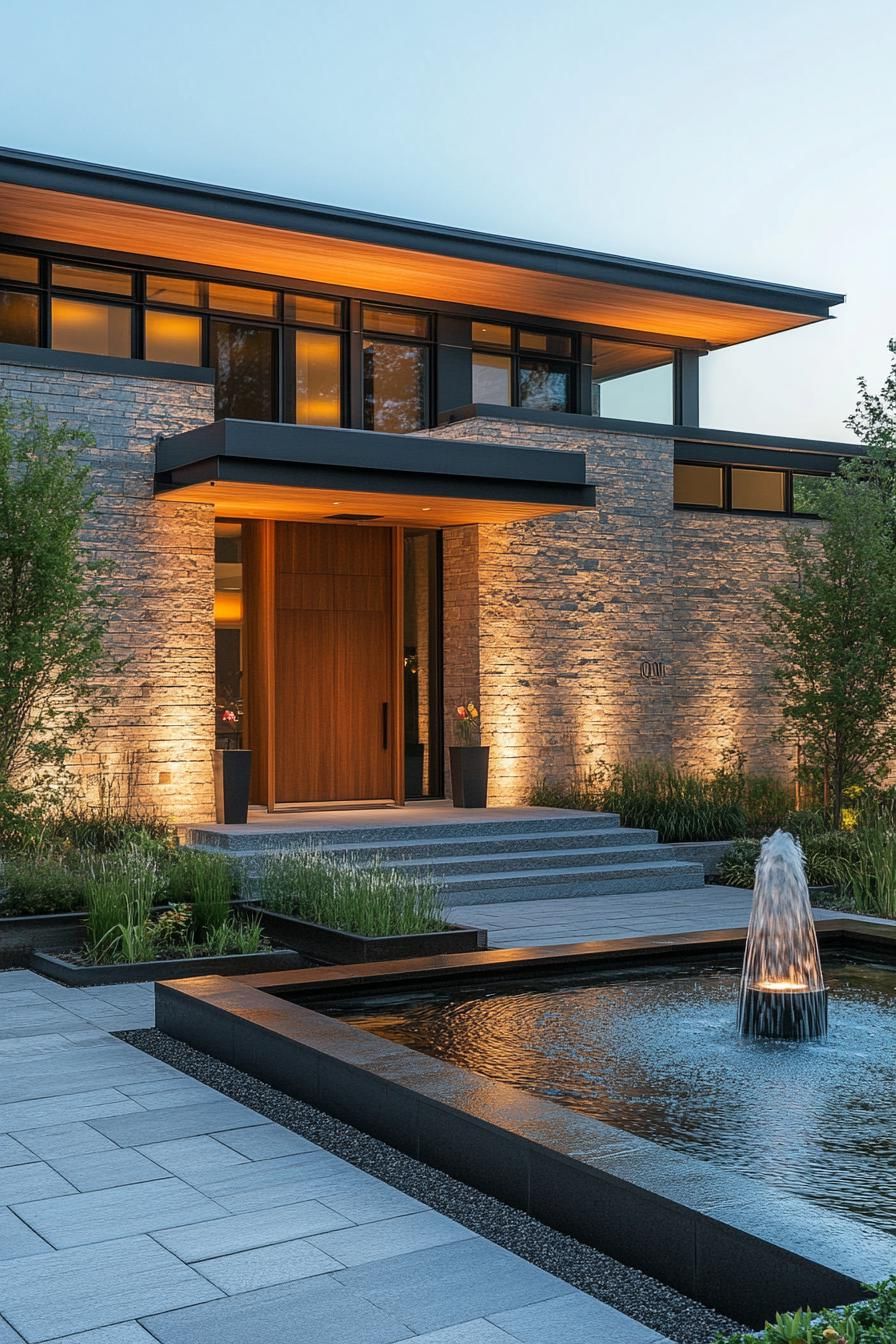 Stone-Clad Exterior With an Entrance Water Feature - photo 2