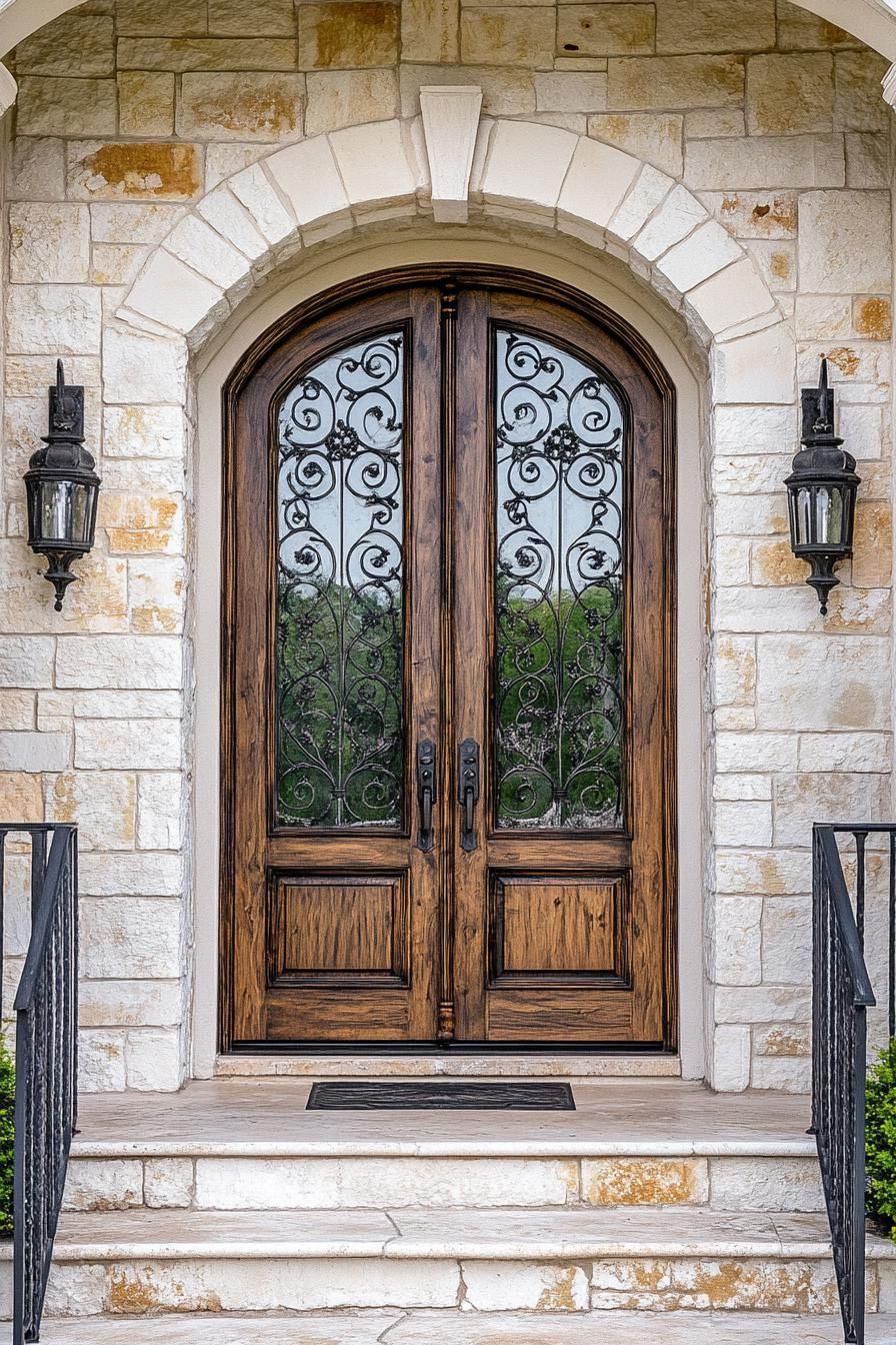 Carved Wood Front Doors With Iron Details - photo 2