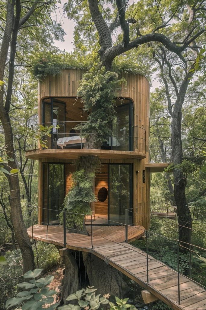 Cabin Built Around a Living Tree
