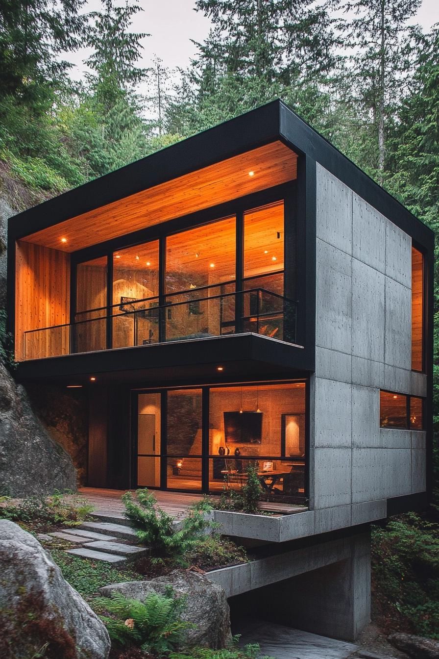 Black Concrete Facade Paired With Wood Details - photo 3