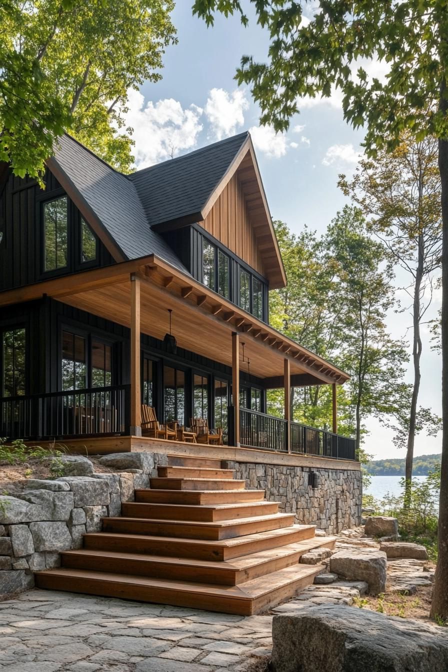 Forest Lodge With Grand Steps and Porch