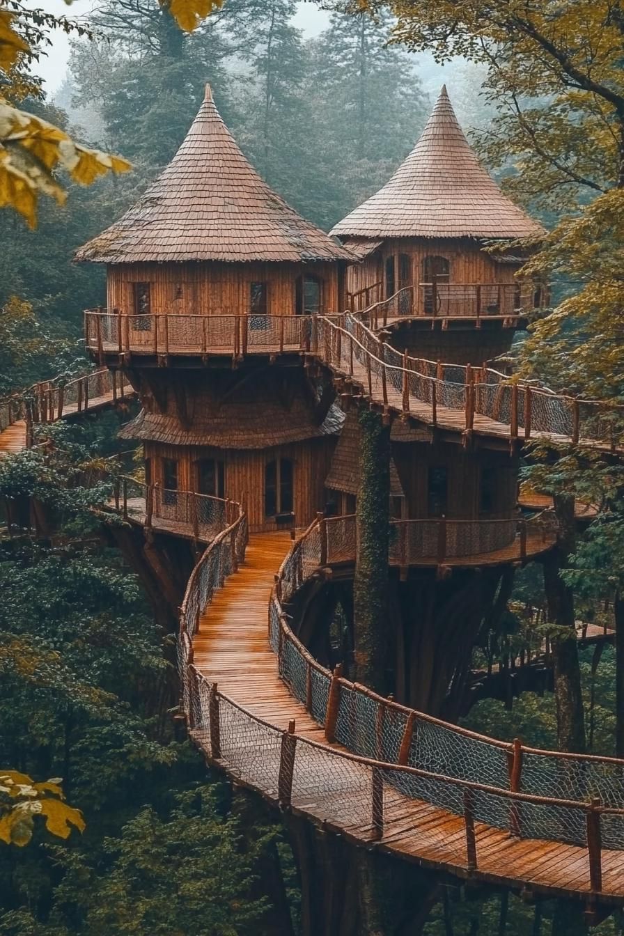 Treehouse Mansion With Rope Bridge Access