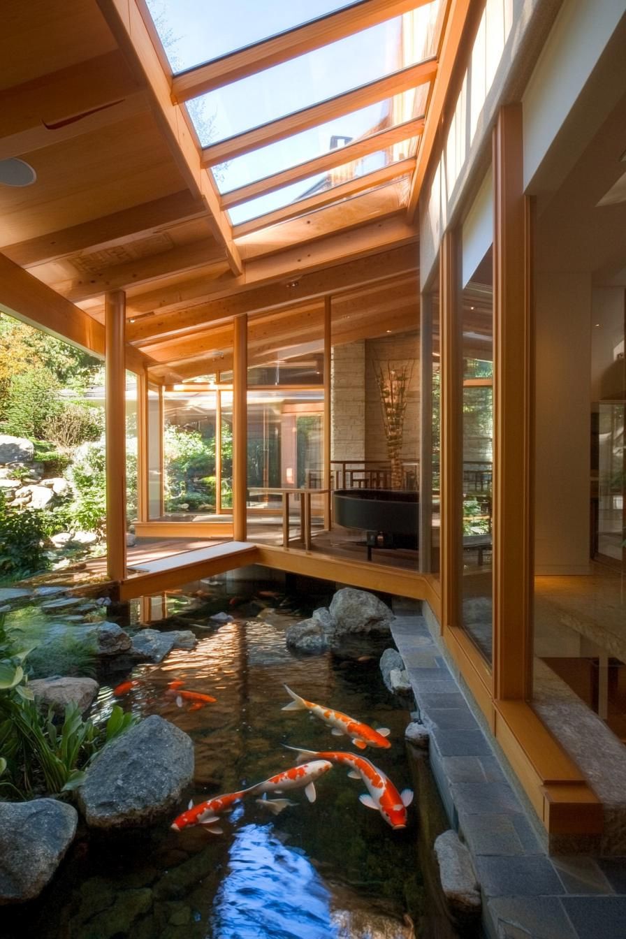 An Indoor Koi Pond With a Small Bridge - photo 3