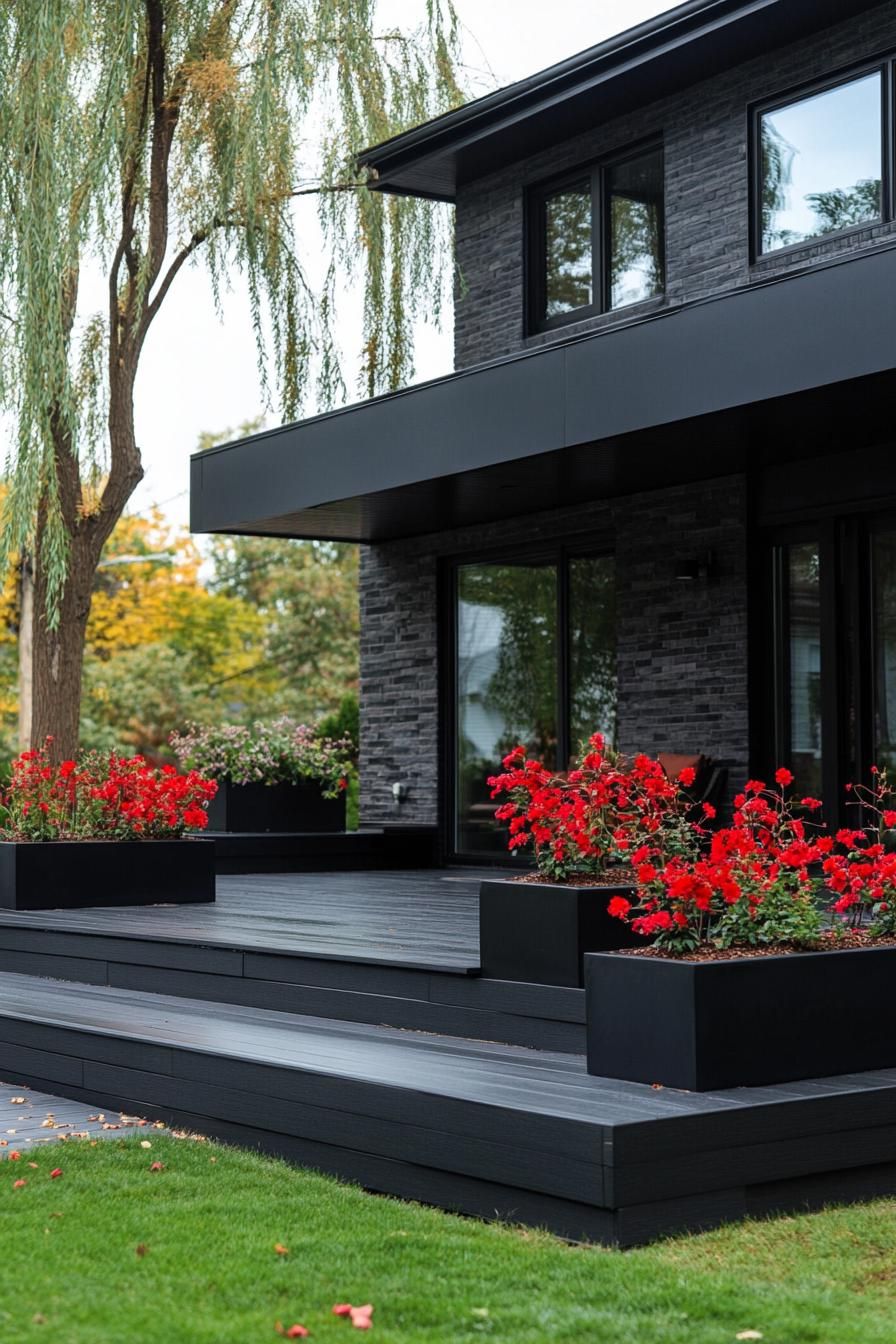 Black Decking Paired With Built-In Planter Boxes