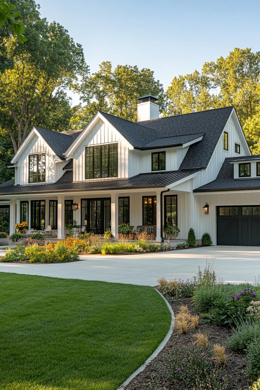 Large White Farmhouse in an L-Shape