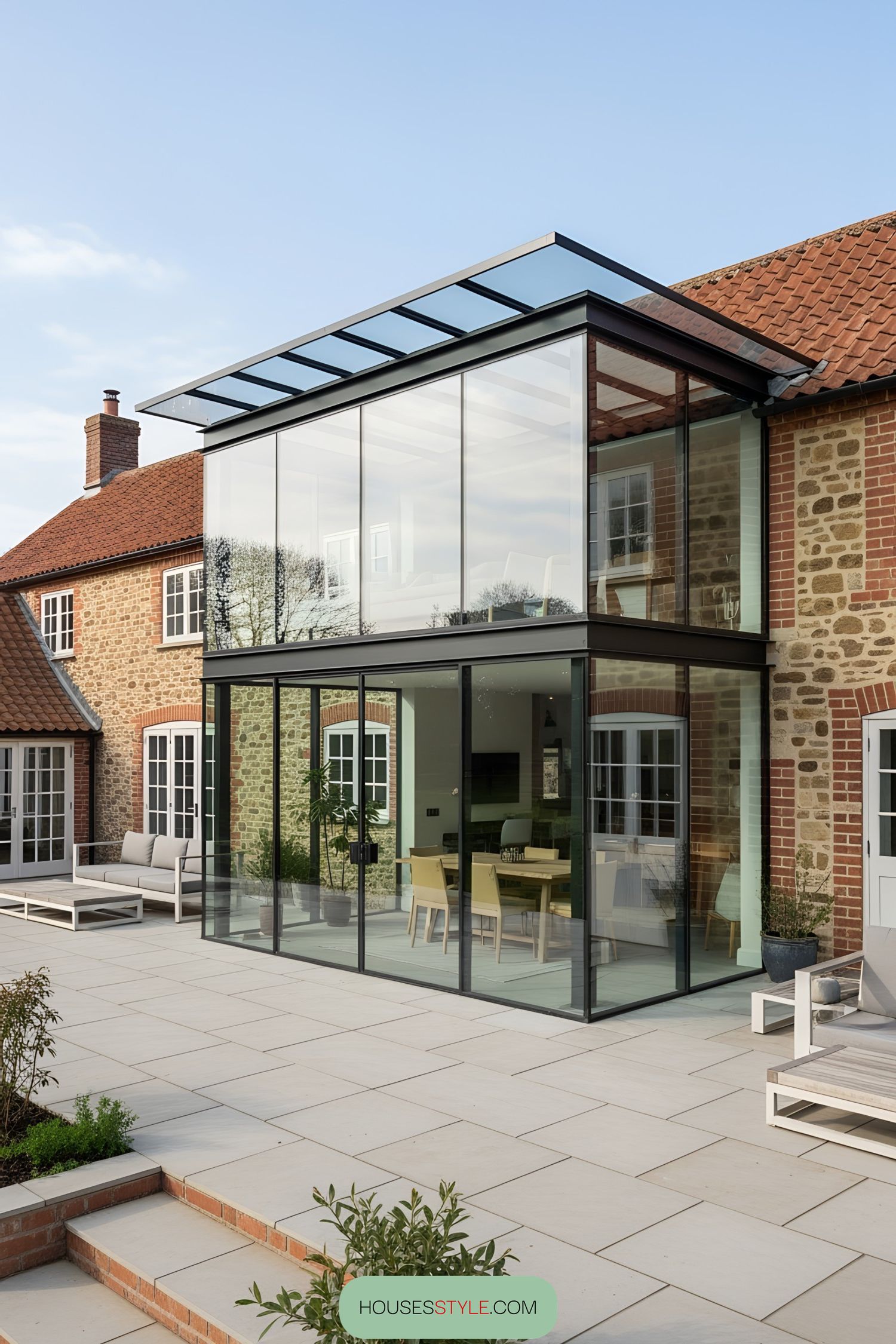 Glass Terrace Addition on a Classic Brick Home