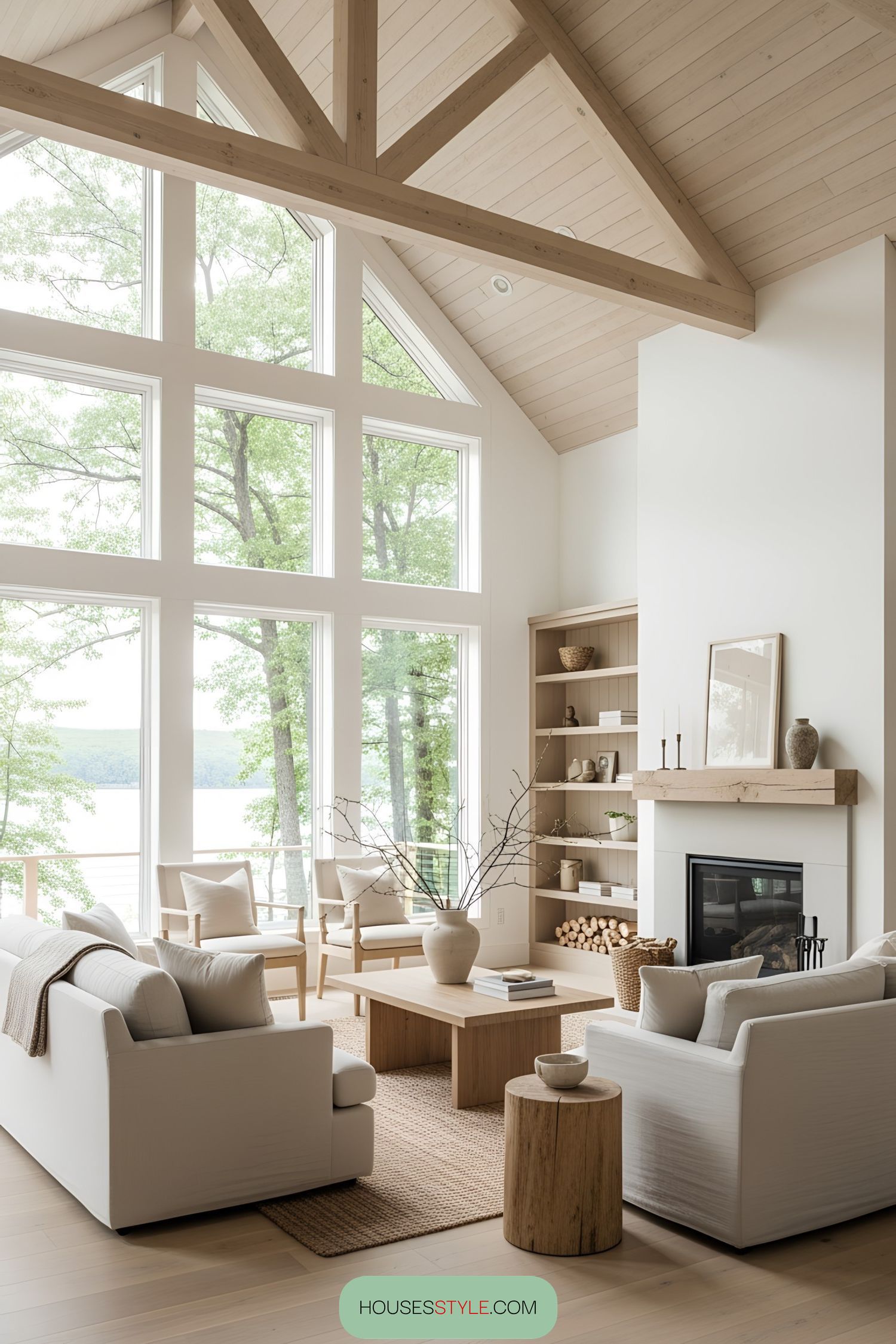 Lake House Living Room With Tree-Top Views