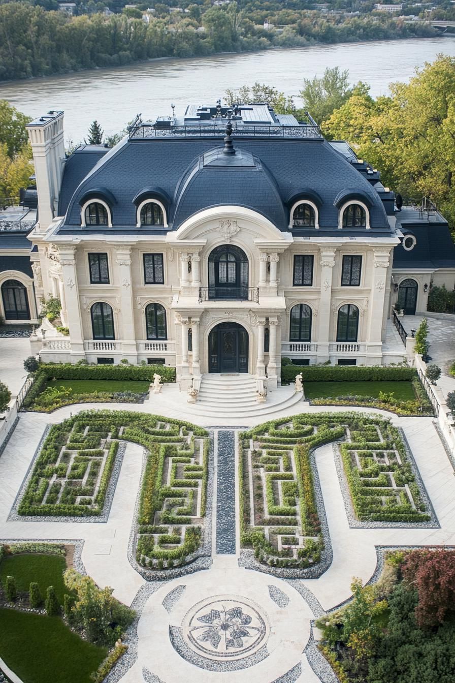 French Mansion Surrounded by Ornate Gardens