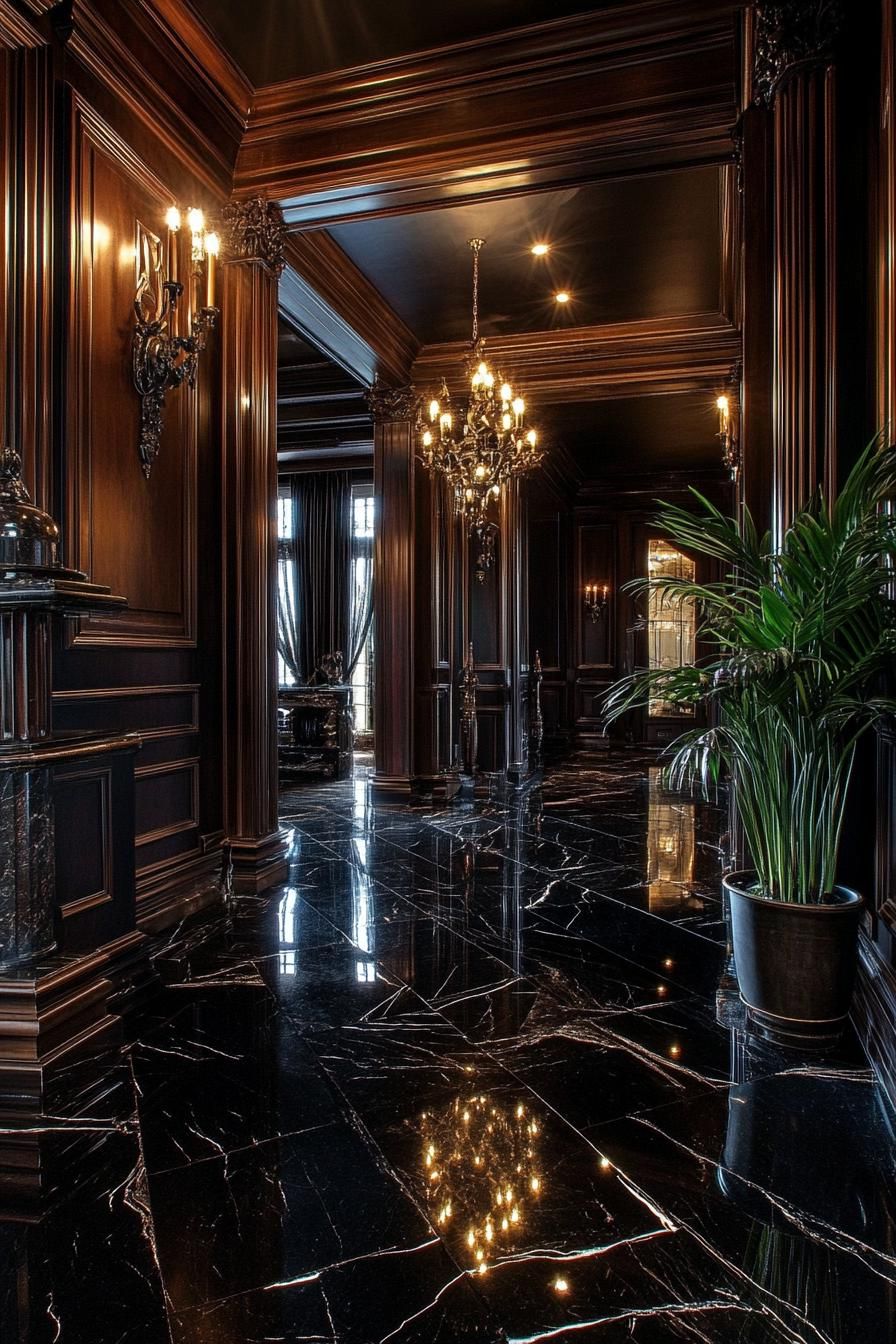 Black Marble Gothic Mansion With Dark Wood - photo 3