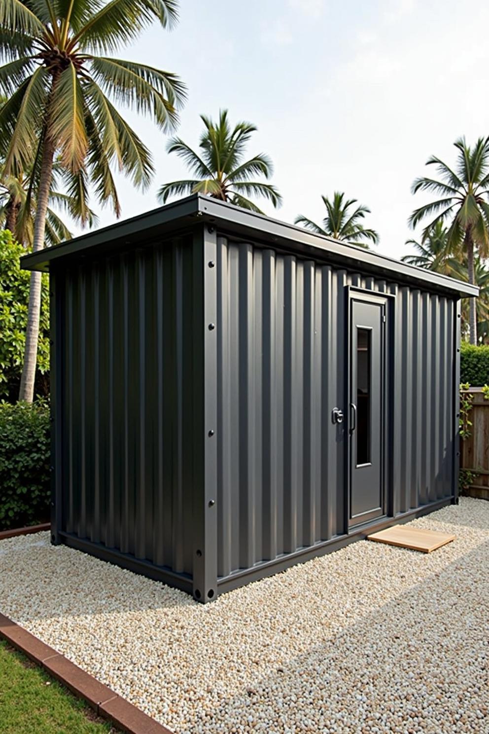 Compact Steel Hideout Beneath Palms