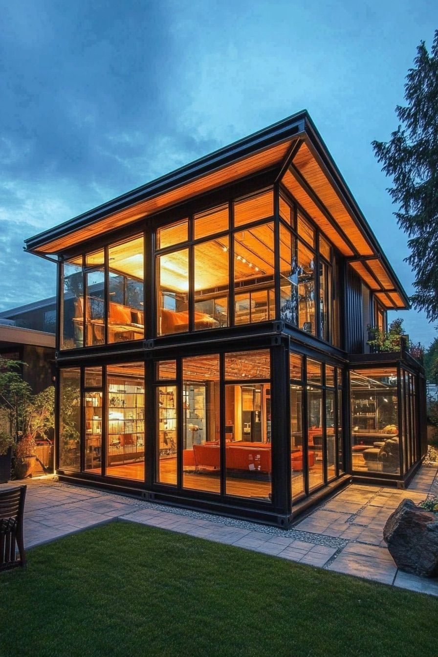 Container Home With Glass Walls