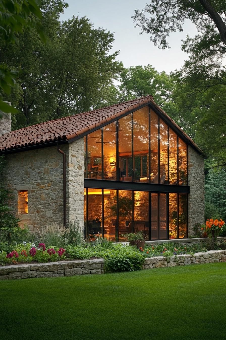 4. Stone Home With Glass Facade - photo 3