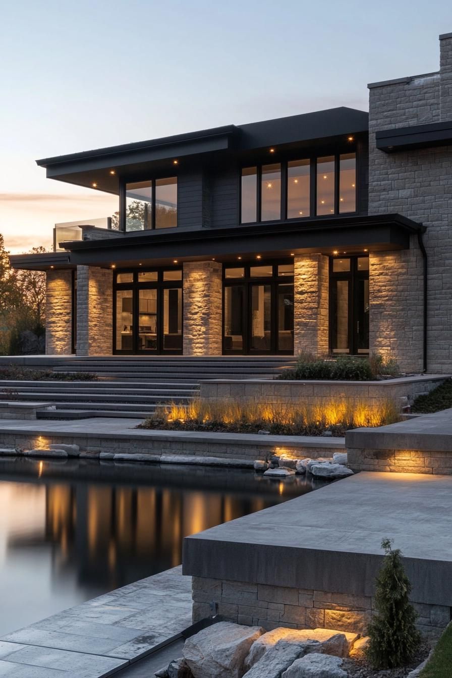 A Modern Mansion at Dusk