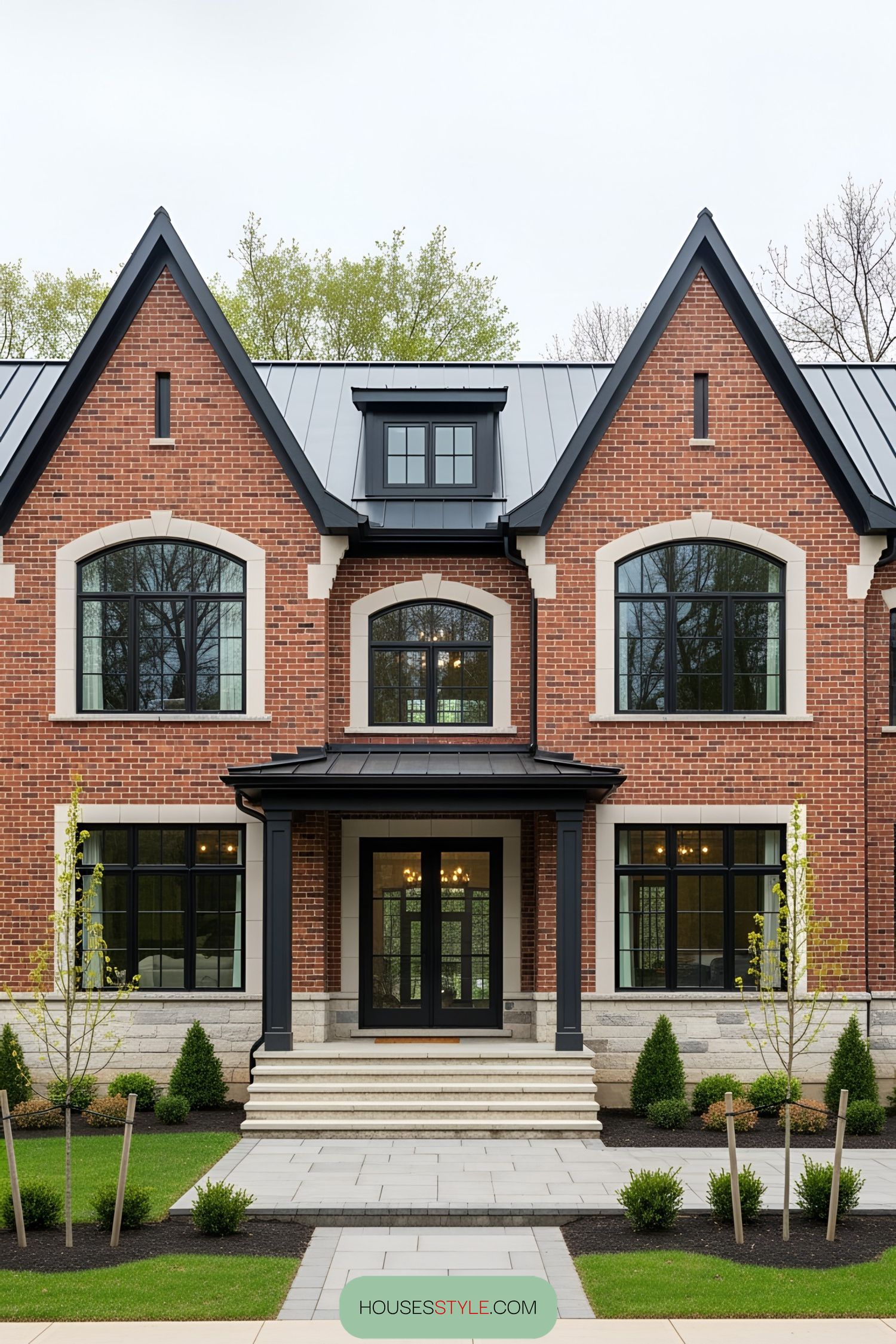 Brick Row Houses With Triangular Peaks