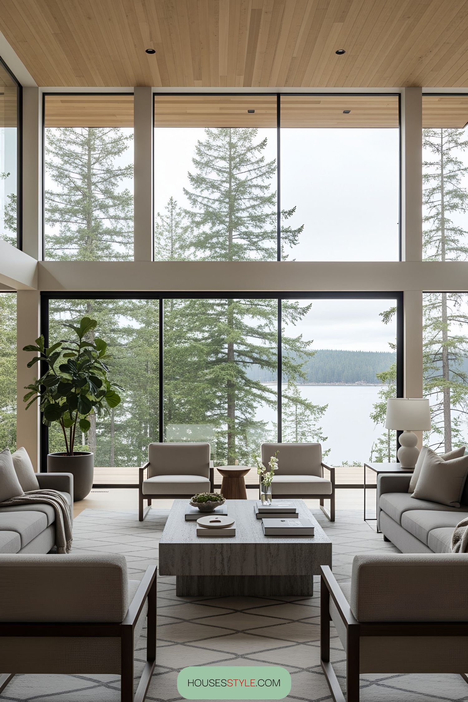 Tranquil Lake Lodge Framed by Trees