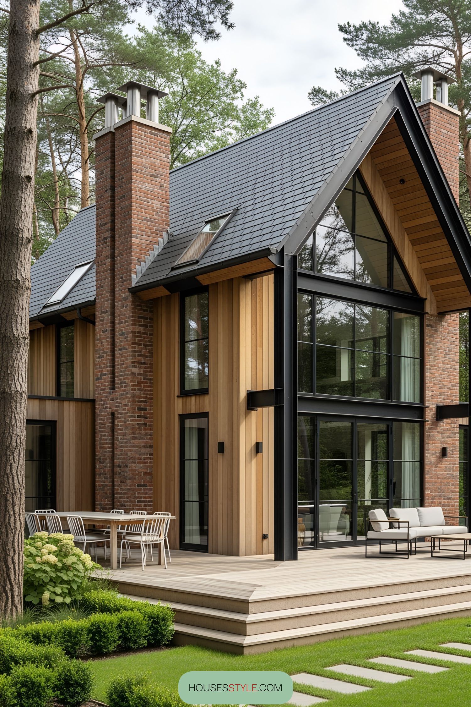 Brick-Clad Cabin Nestled in the Woods