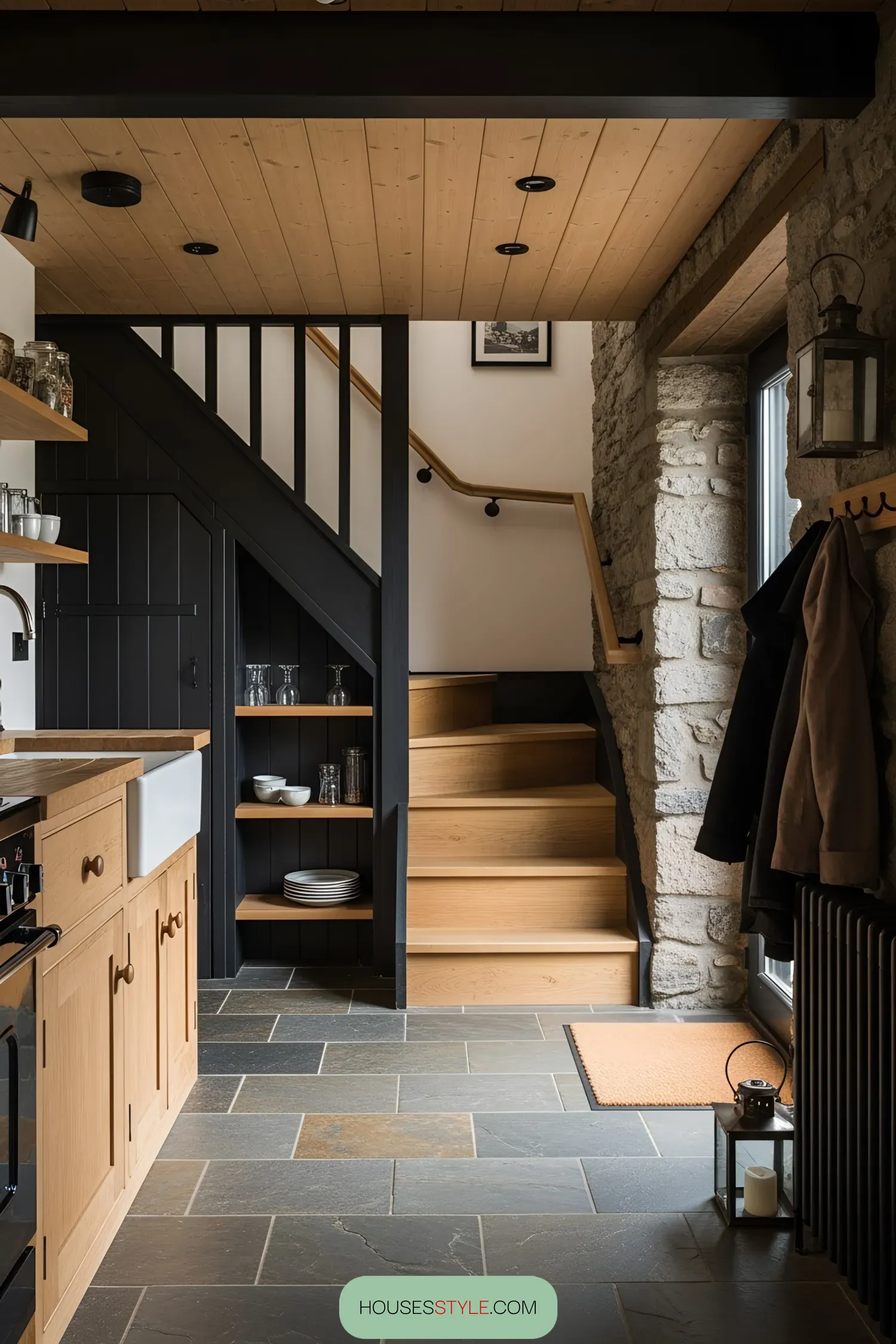 A Wooden Stairway to a Cozy Highland Retreat