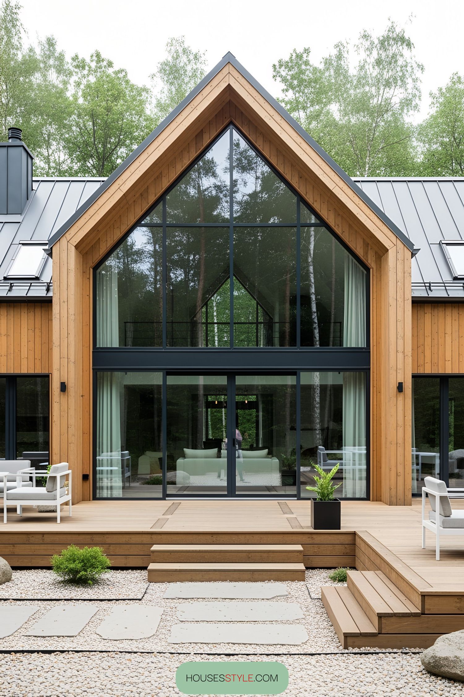 39 Floor-to-Ceiling Glass on This A-Frame Home