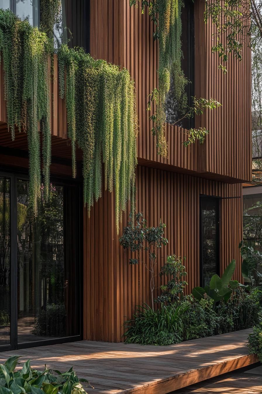 Wooden Slats Paired With Vertical Greenery