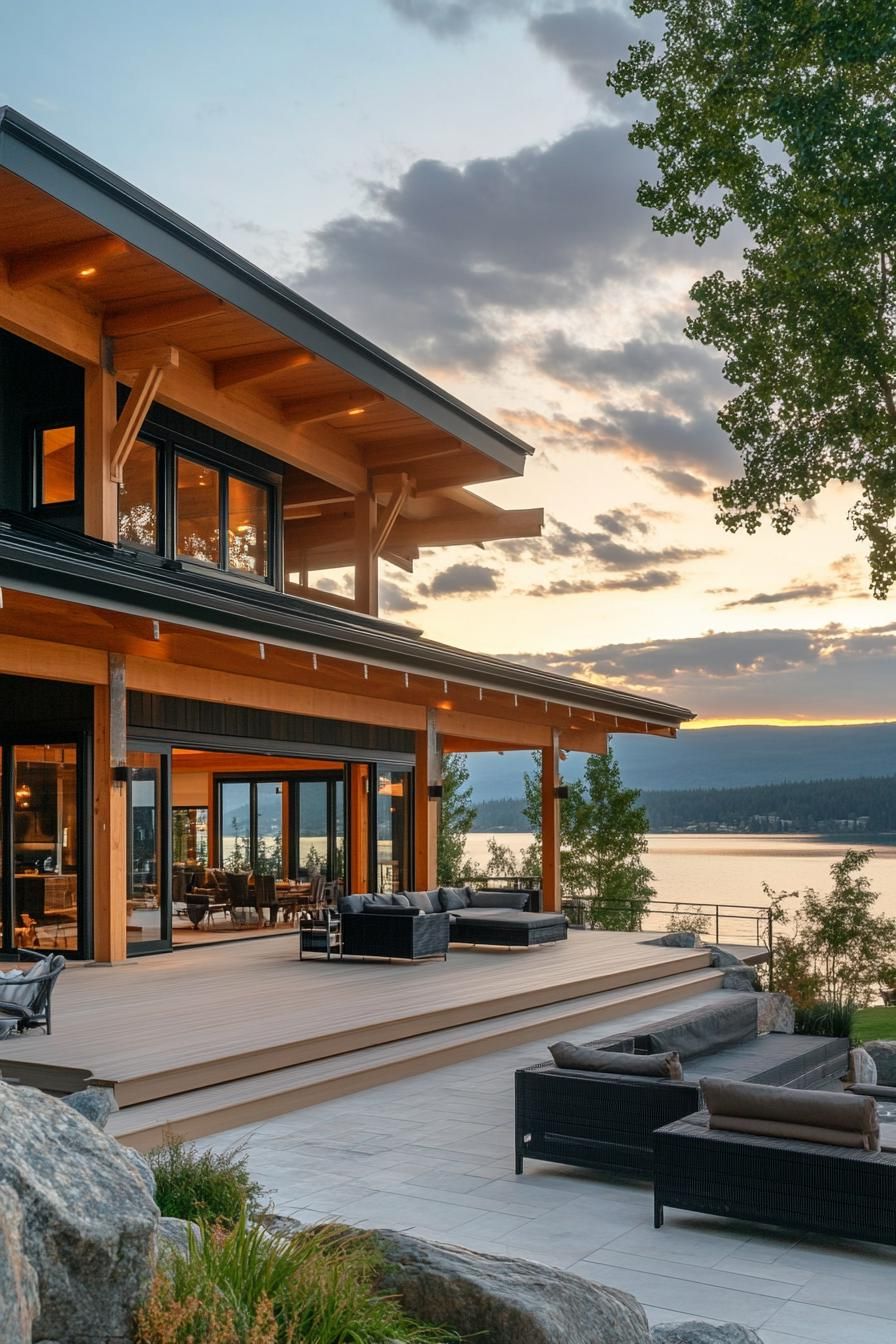 Timber Frames With Deep Overhangs and Floating Decks
