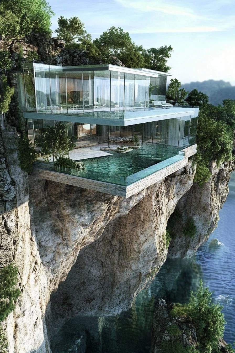 Cliffside Mansion With Floor-to-Ceiling Glass