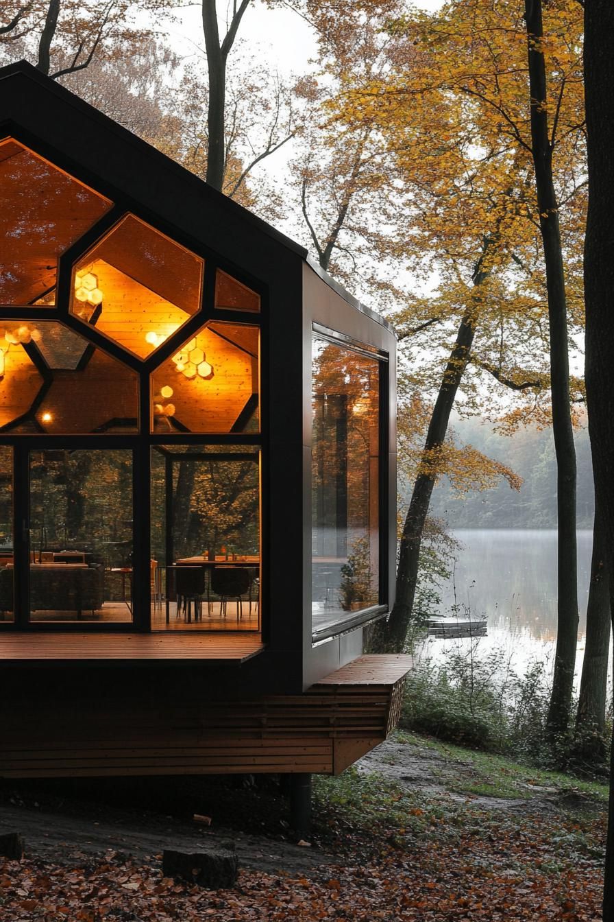 Hexagonal Cabin With Panoramic Forest Views