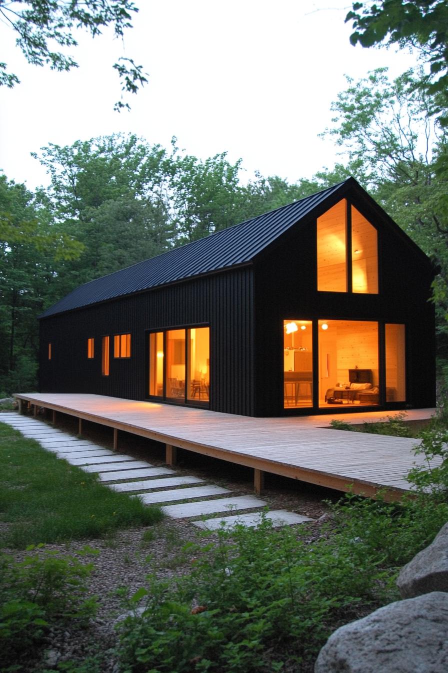 Black Timber Retreat Glowing in the Woods