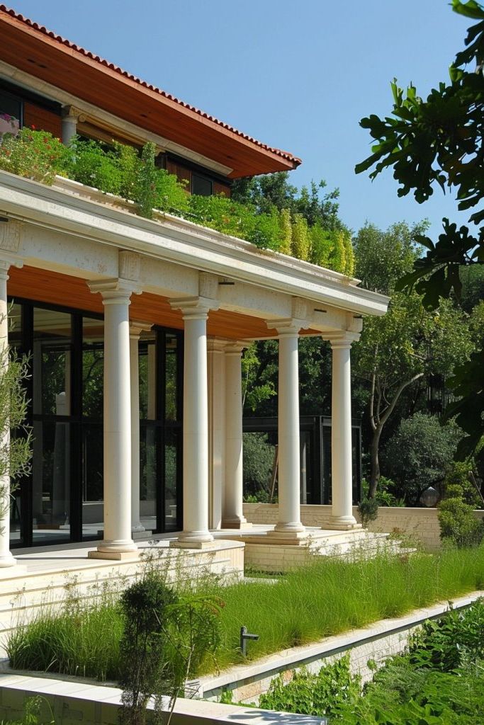 Rooftop Garden Above Classical Pillars