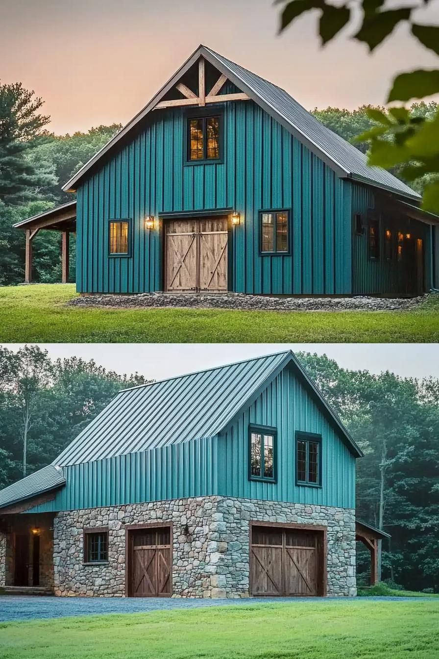 Stone Foundation Paired With Teal Cladding