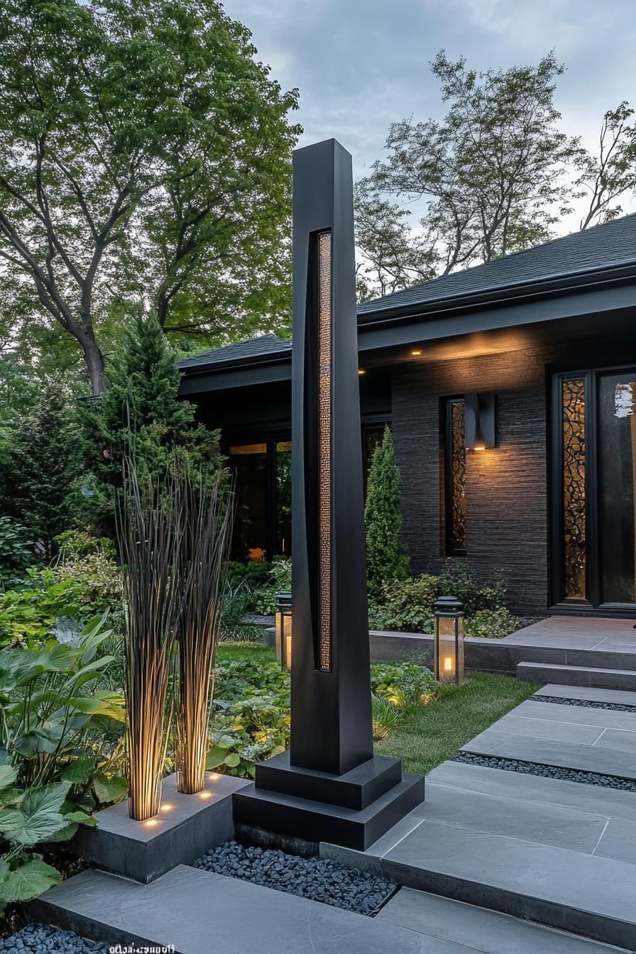 Sleek Black Garden Sculptures And Lanterns - photo 4