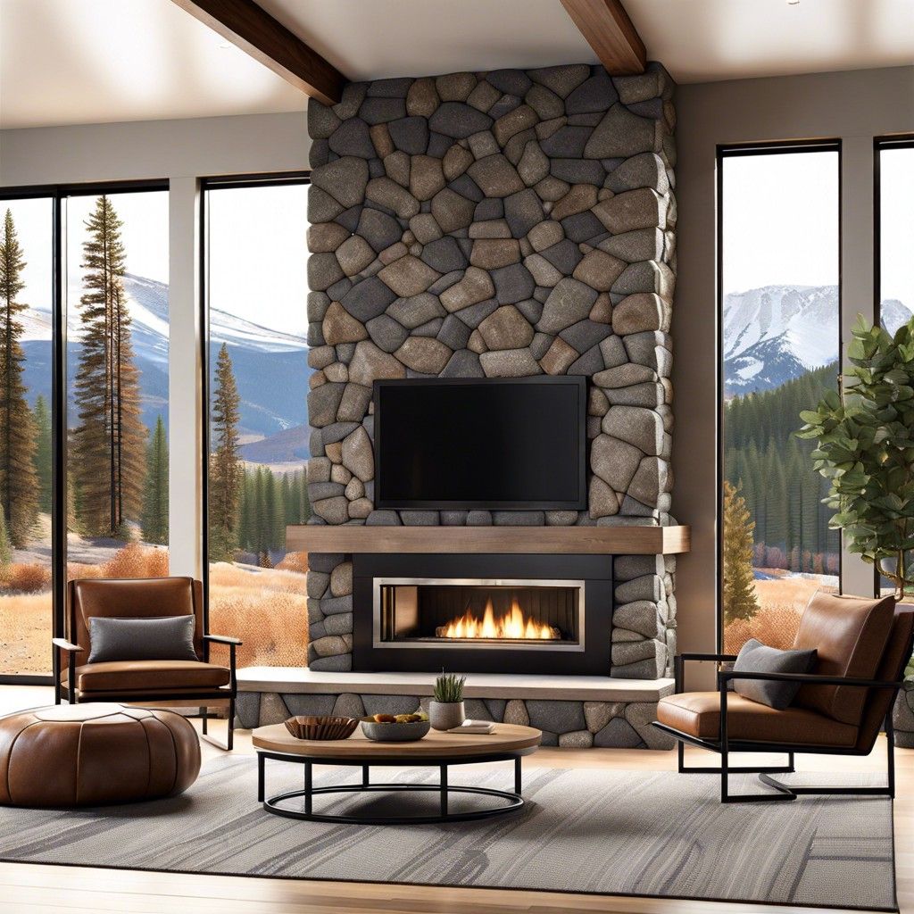 Stone Fireplaces With Sleek Mantel Design