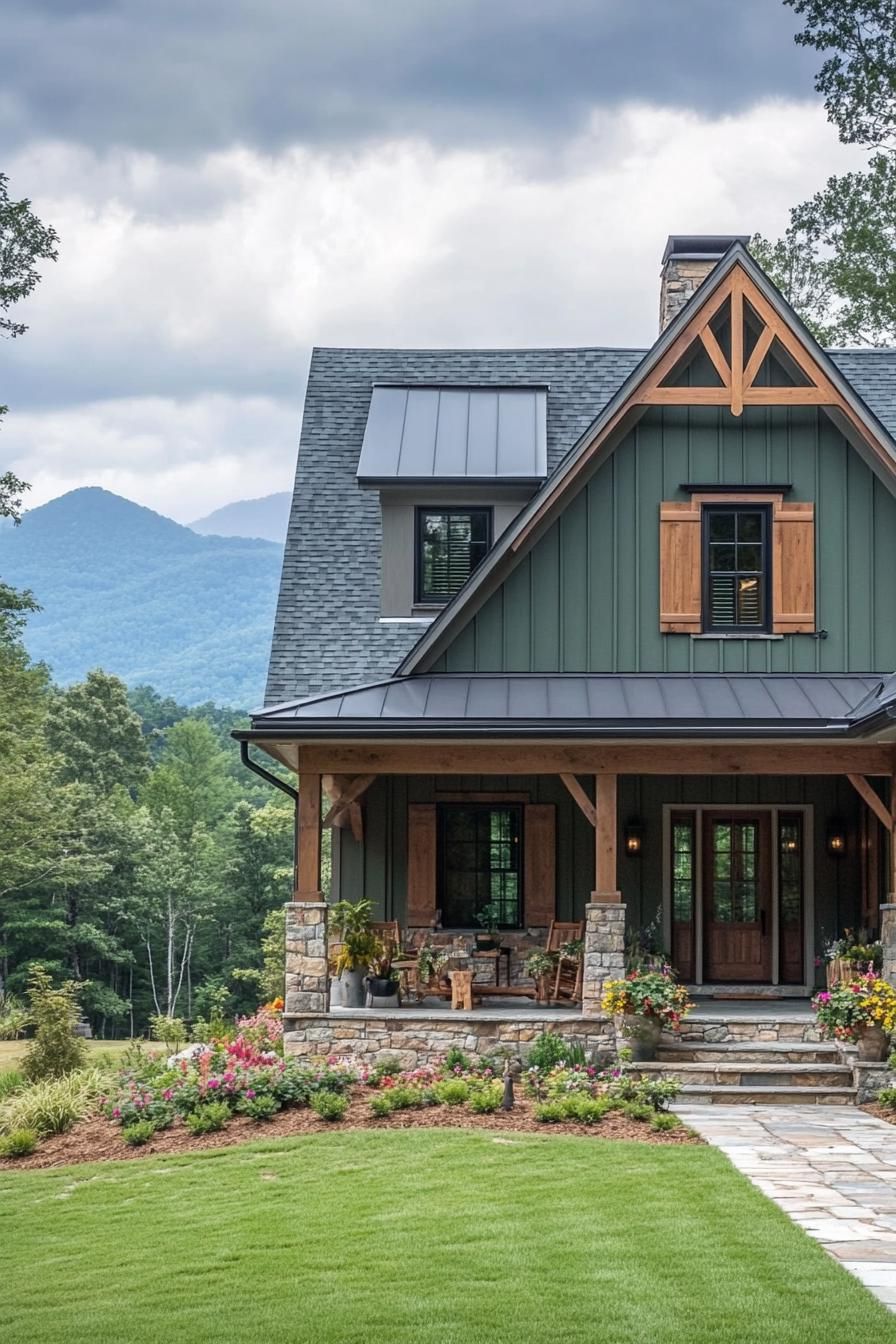 Moss Green Walls With Black Metal Roofing