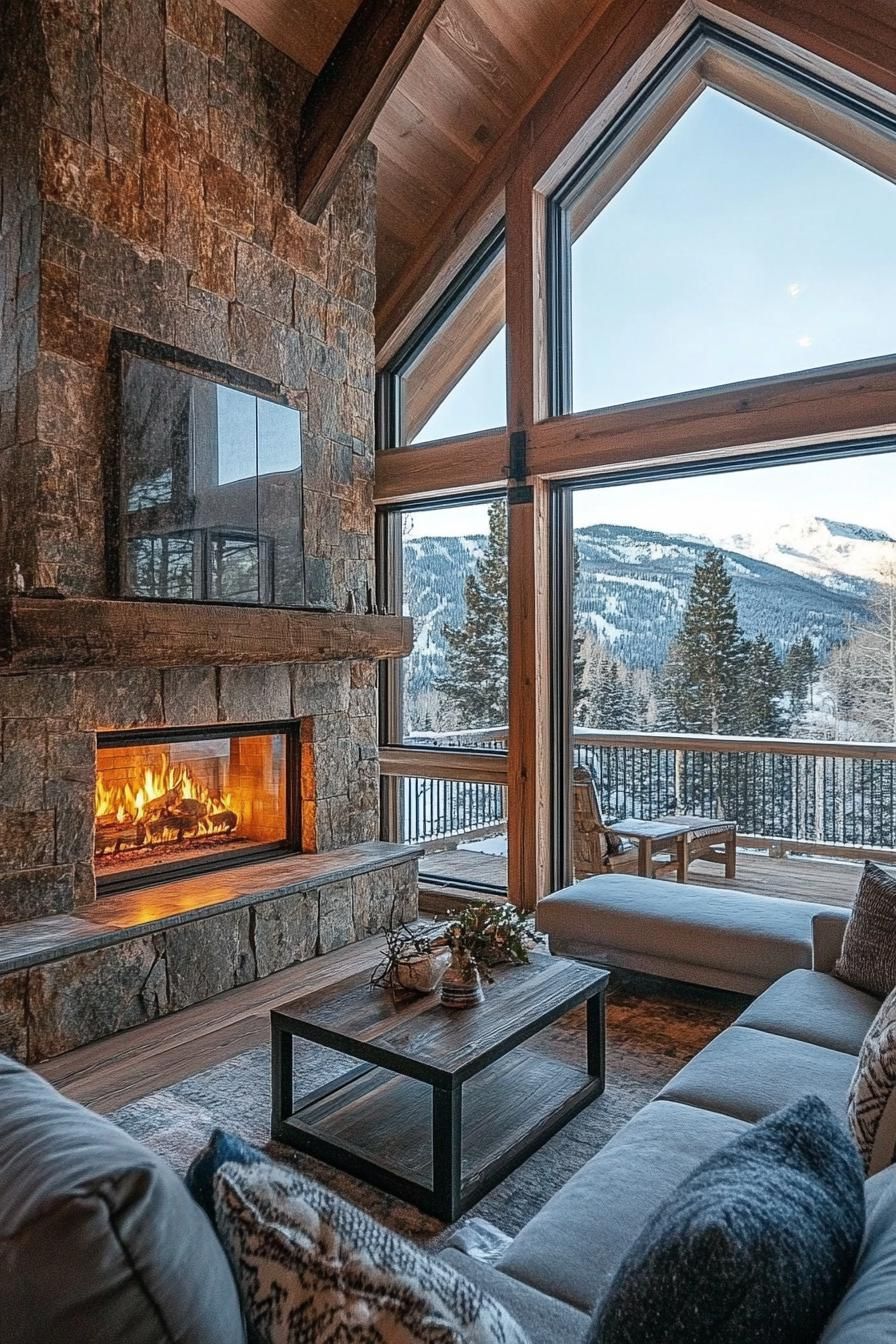 Cottage-Style Mountain House With Corner Stone Fireplace