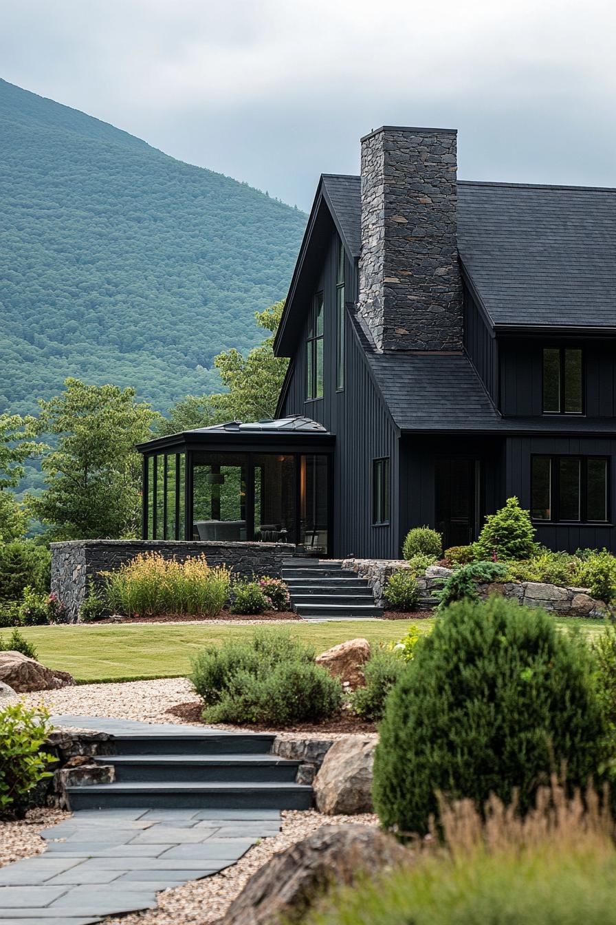 Dark Stone Exterior With Panoramic Windows