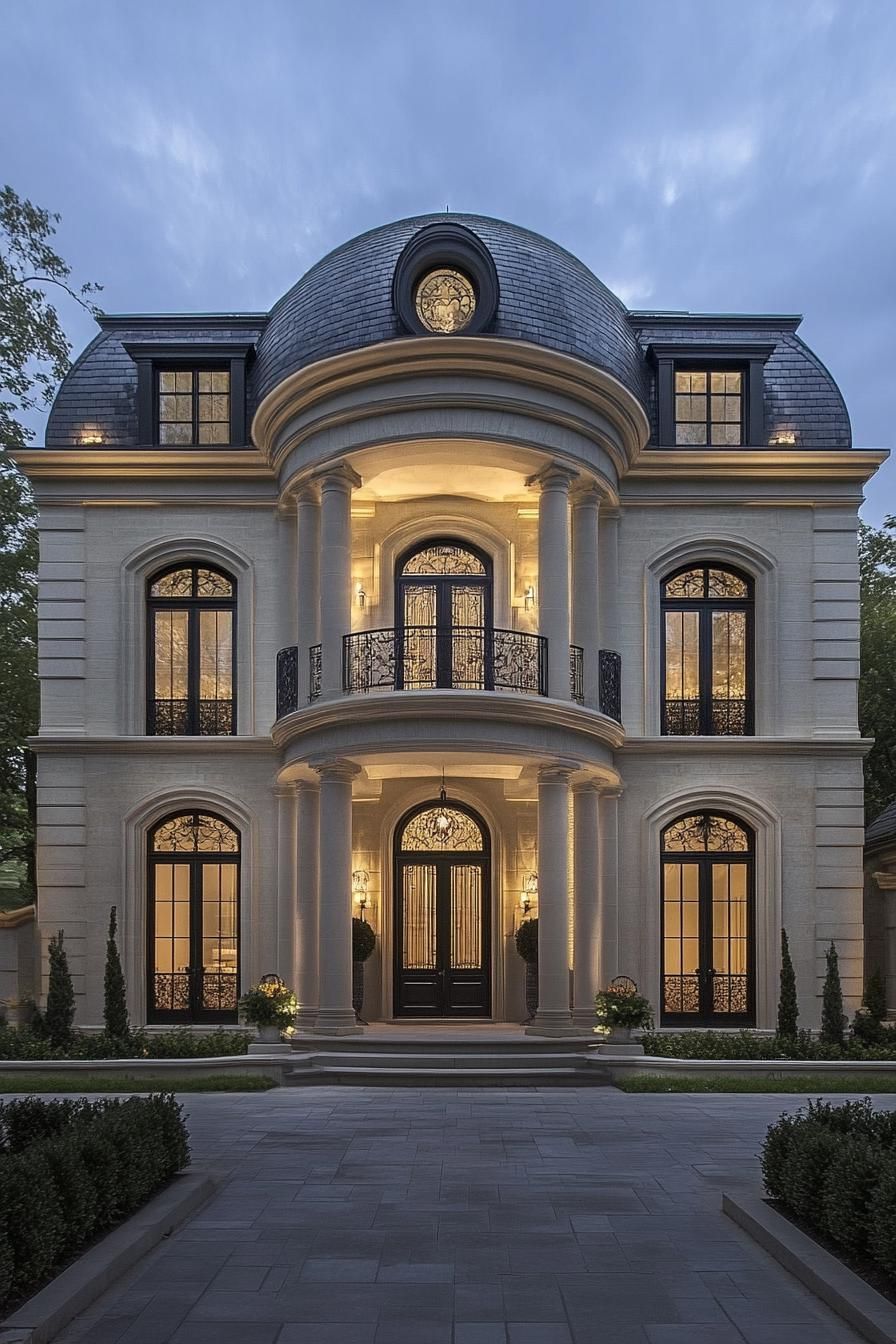 French Mansion Glowing Under the Evening Sky