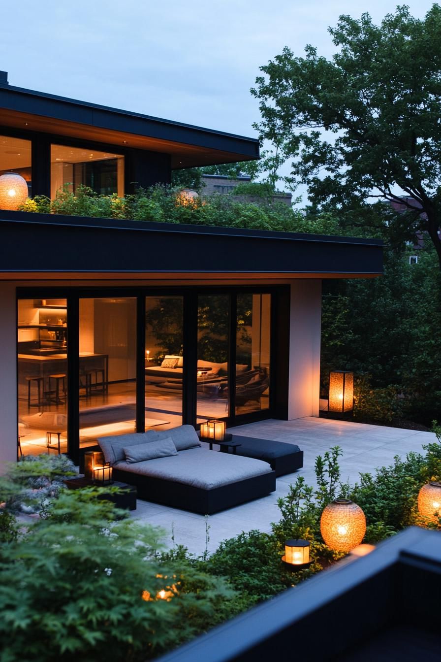 Rooftop Garden Seating With Japanese Lanterns