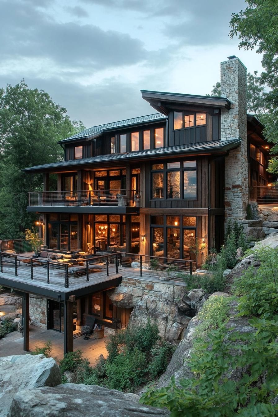 A Mountain Home Blending Timber and Stone