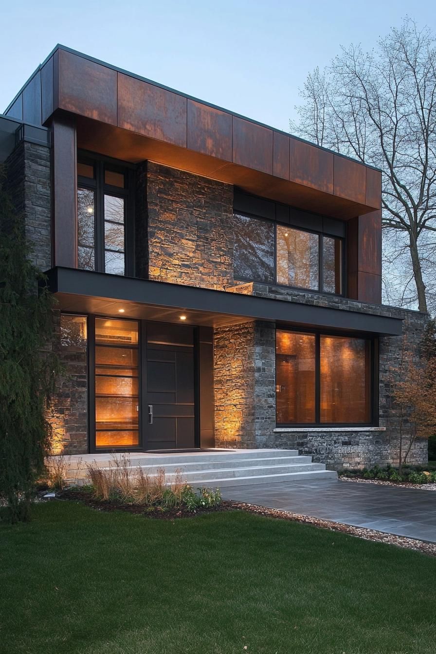 Mixed Metal and Textured Stone Facades