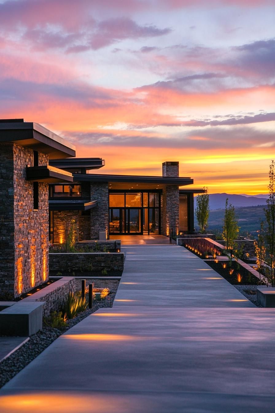 A Luxury Home Glowing at Sunset