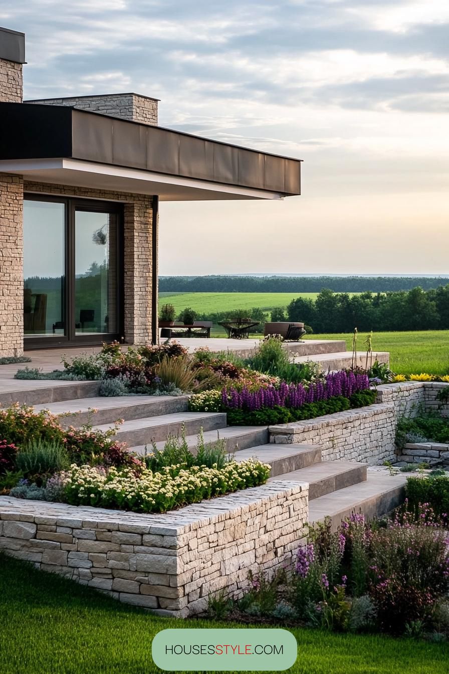 Flower Beds With Stacked Stone