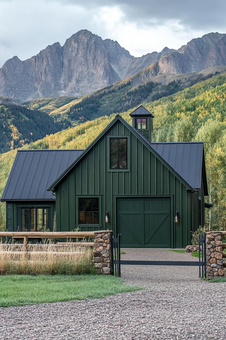 Olive Green Siding With Light Trim Details