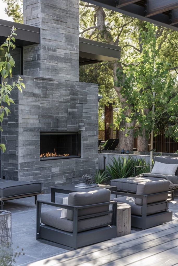 Grey Stone Fireplace Designs