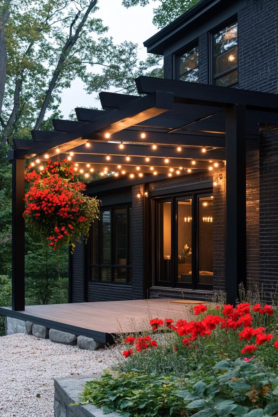 Black Pergola Strung With Solar Lights - photo 4