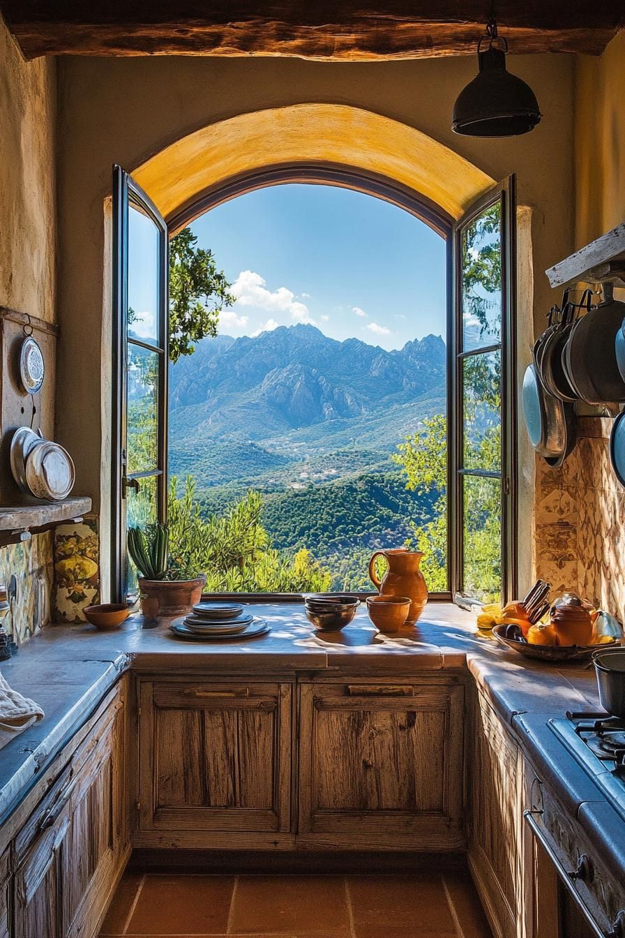 A Kitchen View Worth Seeing in a Spanish Mediterranean Home