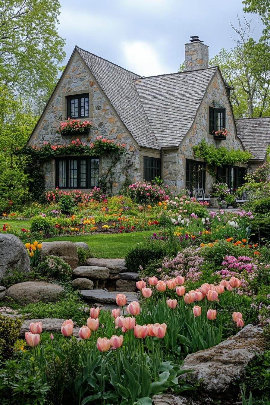 19) Blossom-Covered Stone Cottage From a Fairy Tale