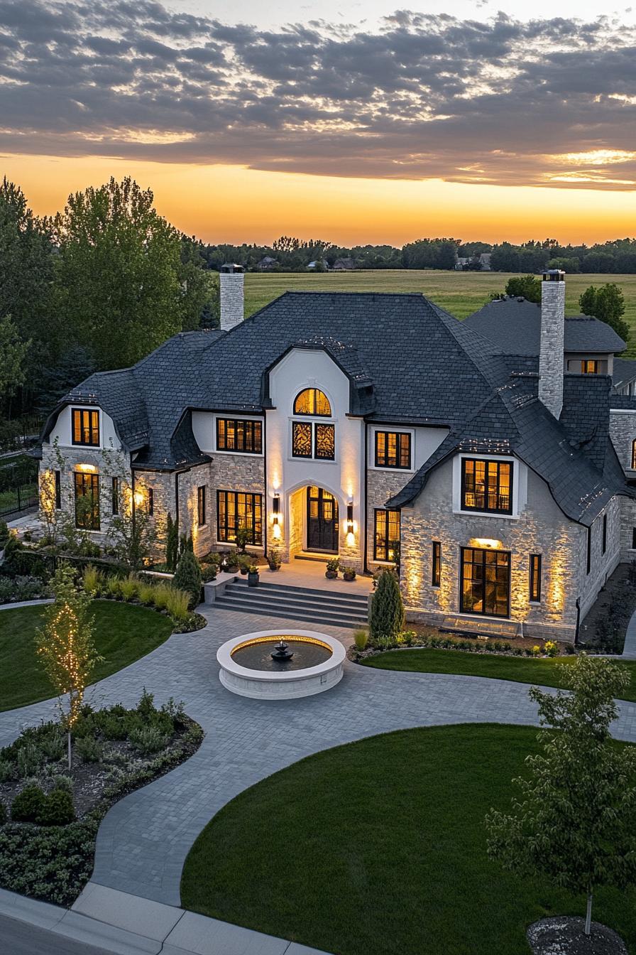 10) Sunset Over an Exquisite Modern Mansion